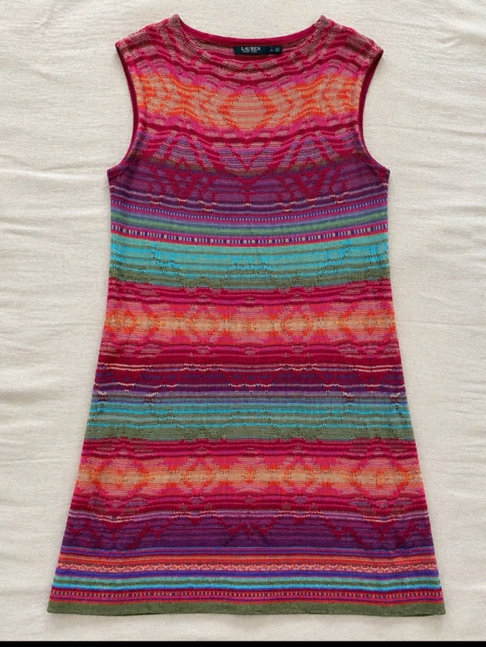 Lauren Ralph Lauren Sleeveless Knit Dress XL Multicolor Striped Lined Sheath